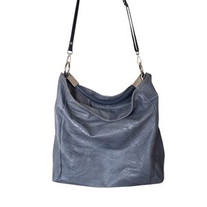 Anna Morellini Gray Leather Shopper Bag Snakeskin Embossed Chunky Hardwa…